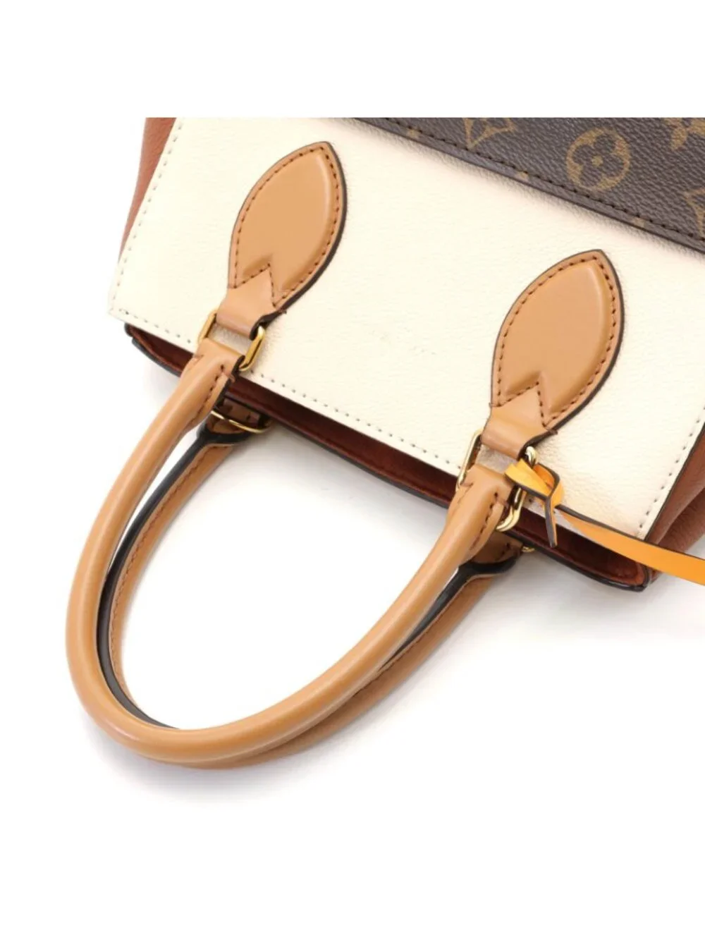 Louis Vuitton Fold Tote Bag MM Monogram Leather Camel Sunbeam Cream